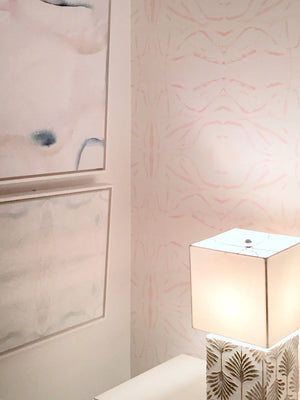 blush wallpaper bedroom, blush bedroom decor, pastel accent wall, pastel bedroom, soft blue and pink bedroom