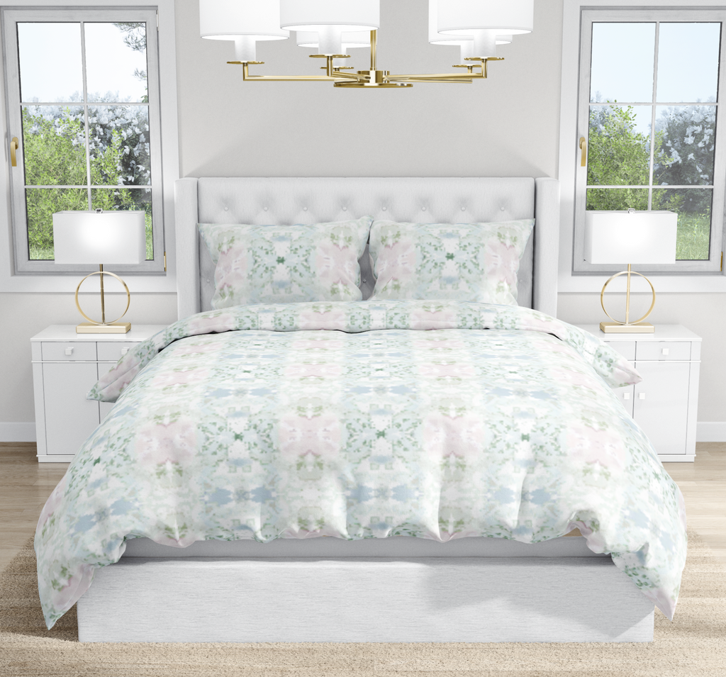 duvet cover pastel green and  pink