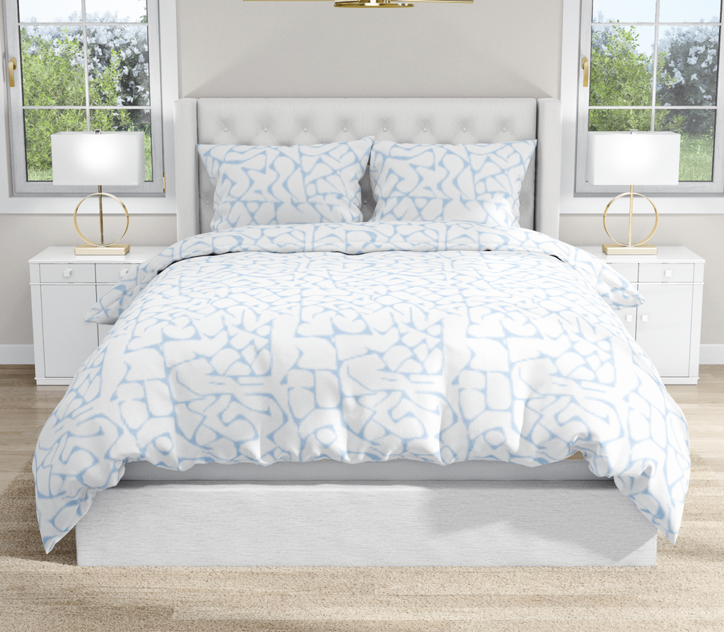 blue and white comforter beach house