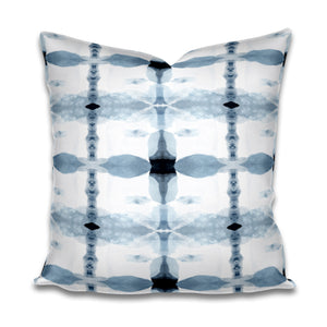 blue watercolor pillow, blue mid century modern pillow, blue tile pattern pillow, jlldesignllc pillow, jennifer latimer fabric pillow, porto pillow